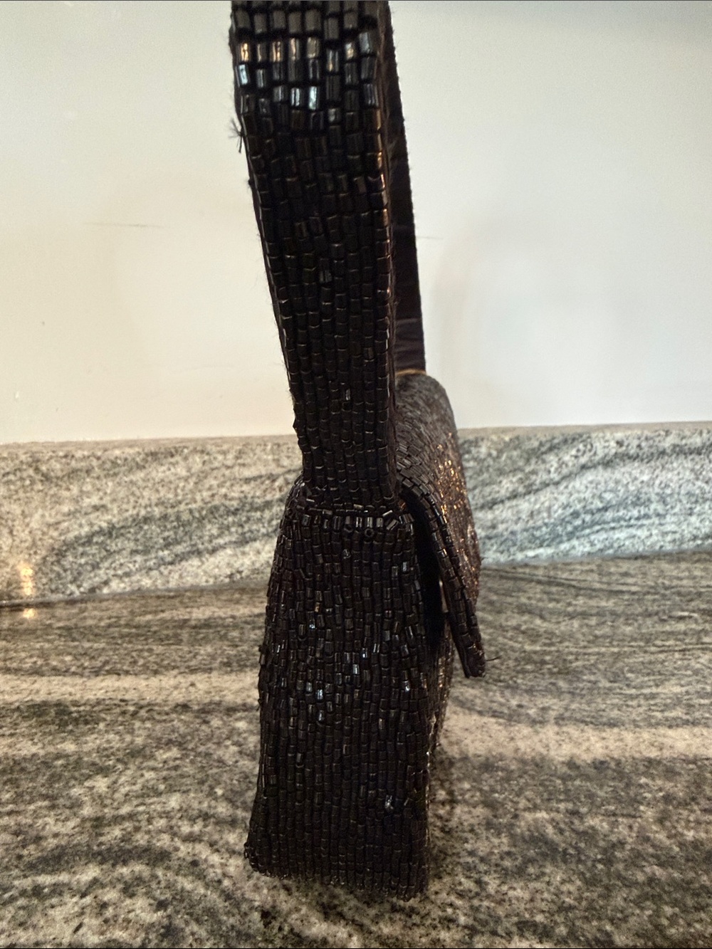 Beaded Black Evening Clutch with Silver Skyline Accent - Picture 5 of 7